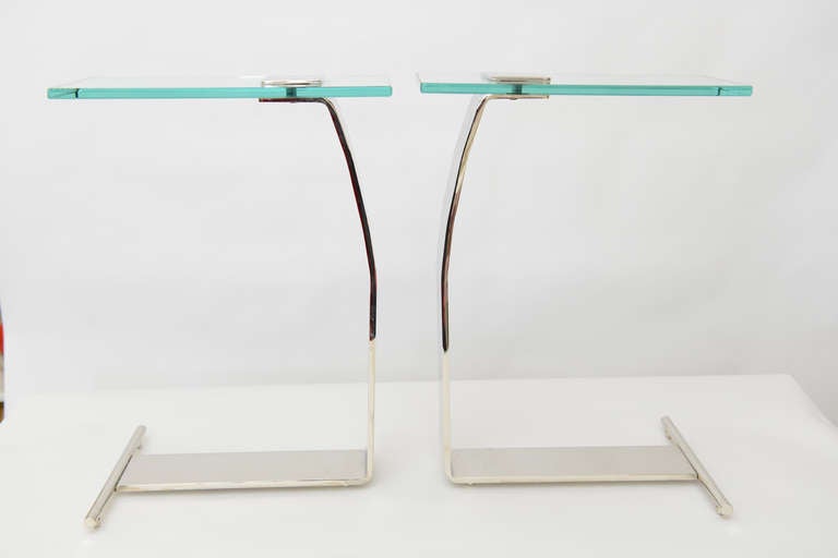 20th Century Pair of Pace Chrome and Glass Side/Drink Tables