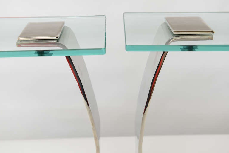 Pair of Pace Chrome and Glass Side/Drink Tables 1