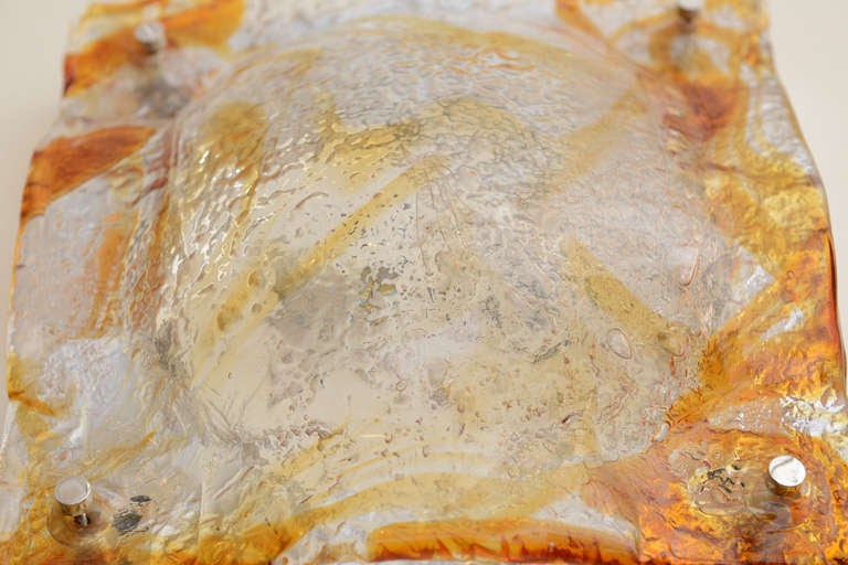 Fin du 20e siècle  Murano Mazzega - Appliques murales en verre fusionné ambre, orange et transparent - Ensemble de six appliques vintage en vente