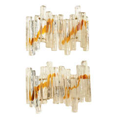 Pair of Venini Murano Glass Mazzega Sculptural "Staggered" Pendant Sconces