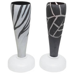 Dramatic Pair of Italian Murano Intaglio Etched Glass Table Lamps 11