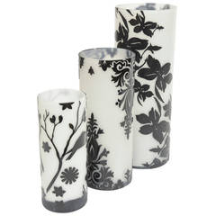 Three Beautiful Dramatic Cameo Glass Black and White Graduated Vases