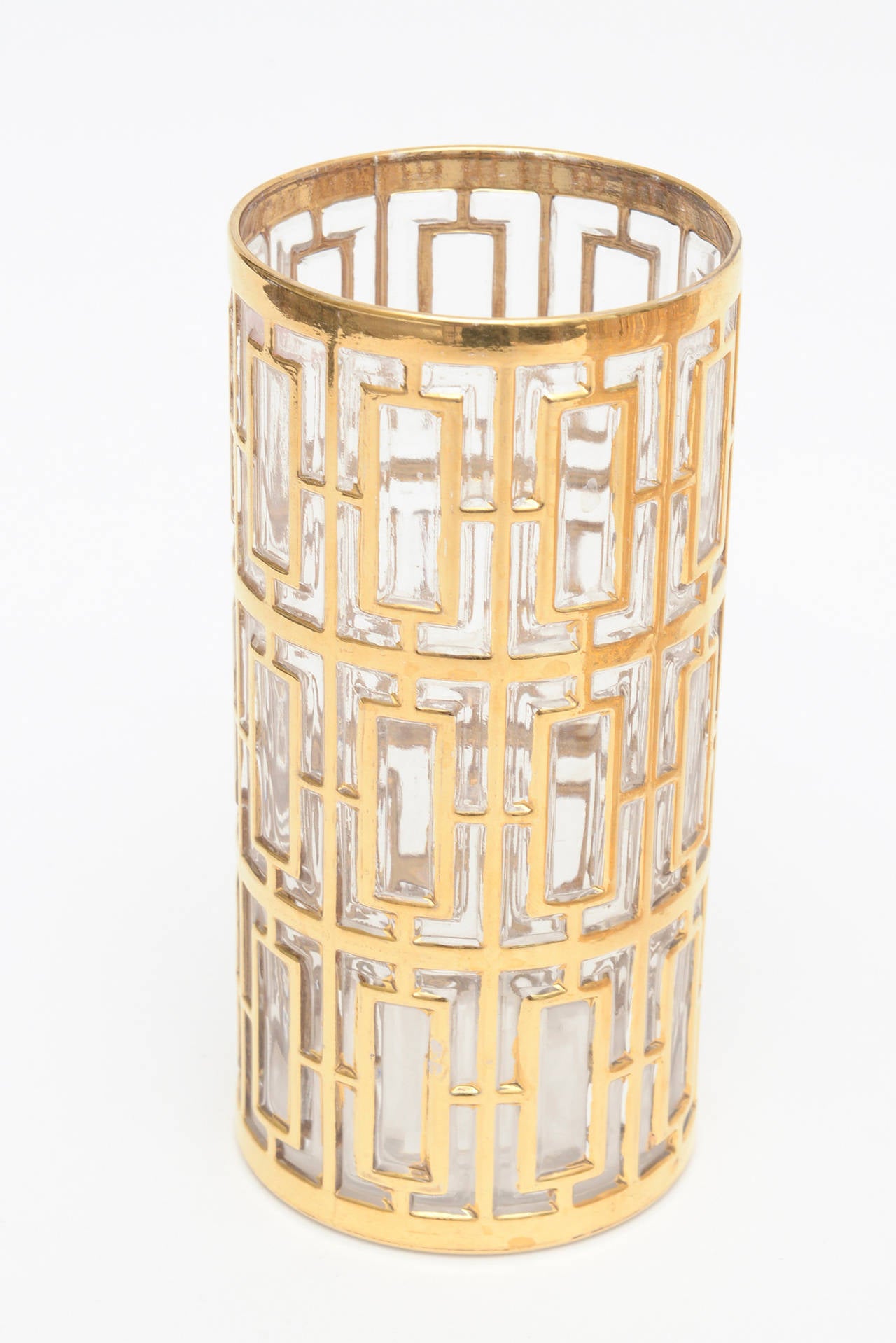 Mid-20th Century Set of 22 Pieces of Shoji Screen Gold Plated Overlay over Clear Glass Barware