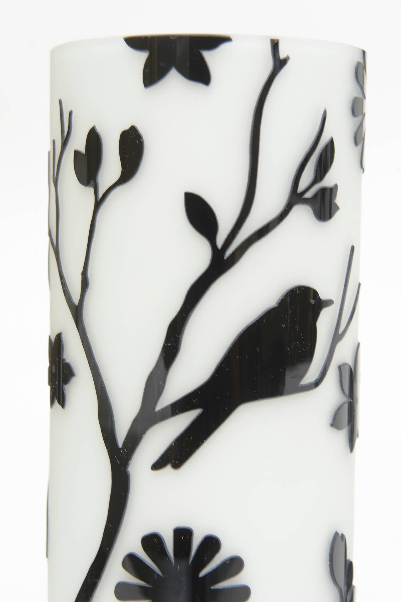 Mid-20th Century Three Beautiful Dramatic Cameo Glass Black and White Graduated Vases