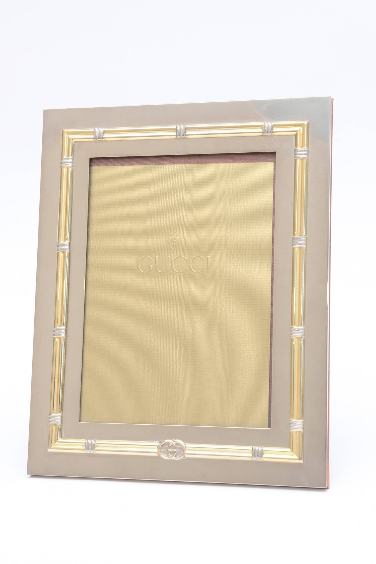 Late 20th Century Vintage Gucci Silver Plate, Gold and Wood Large Picture Frame