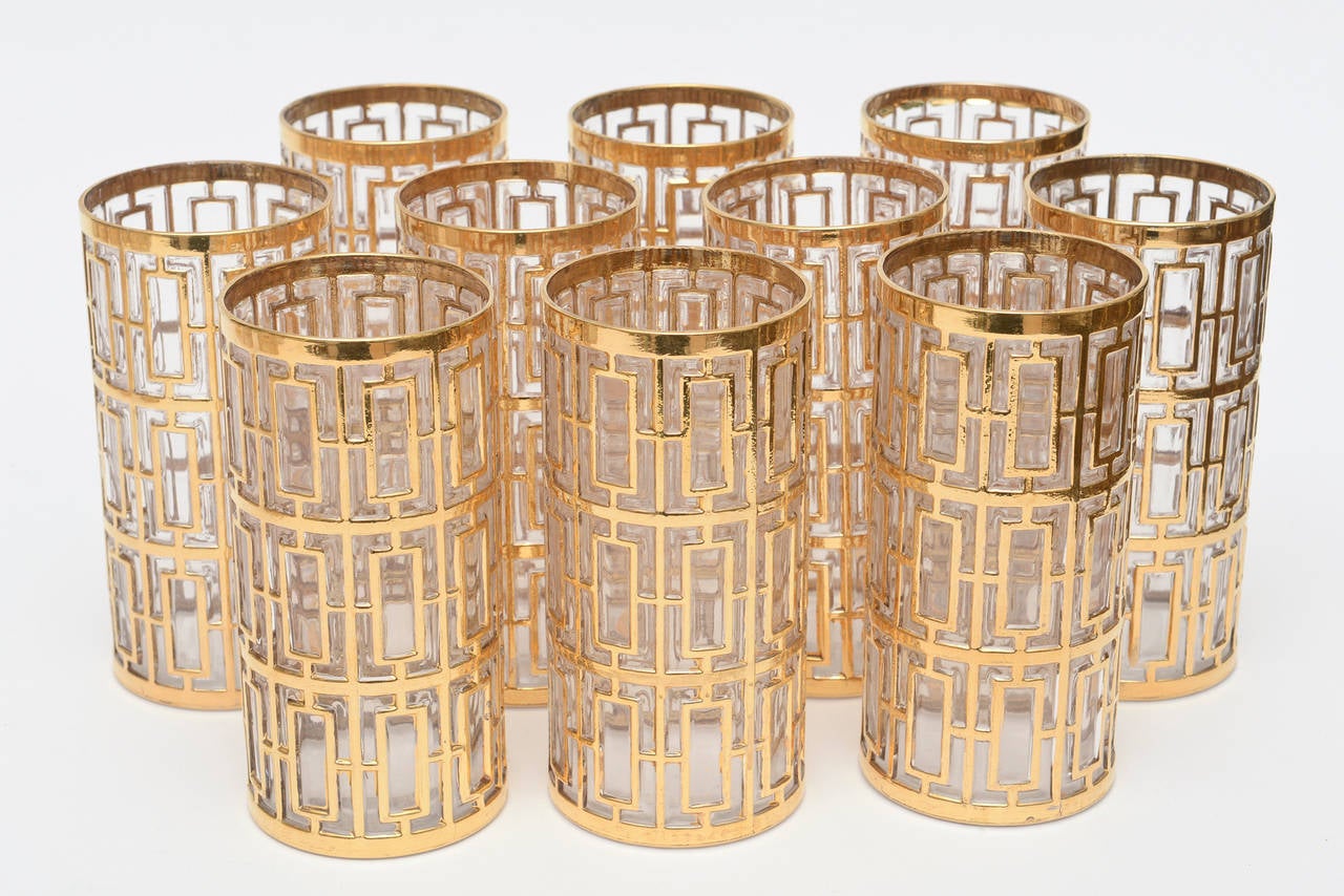 Set of 22 Pieces of Shoji Screen Gold Plated Overlay over Clear Glass Barware 1