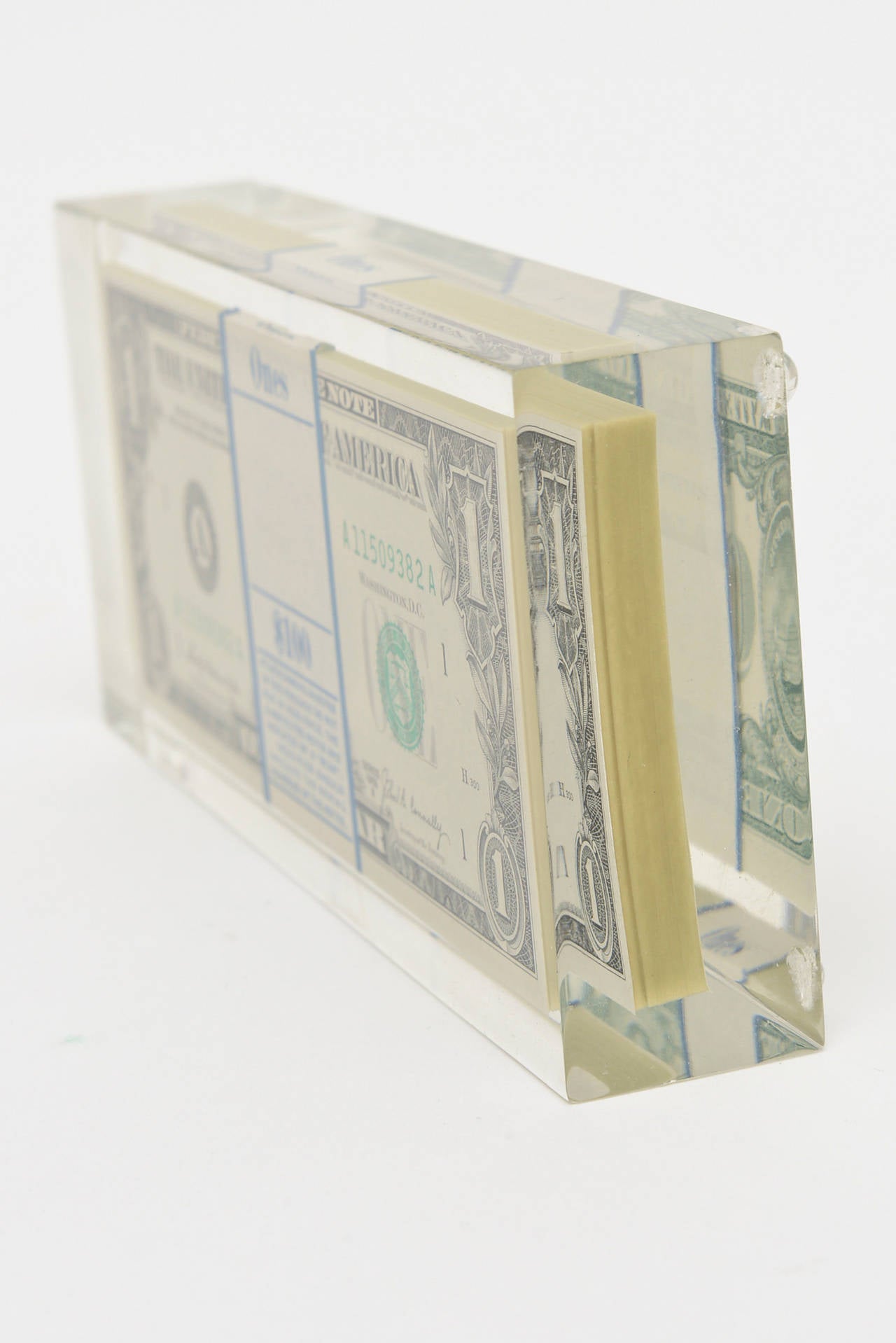 Late 20th Century Pop Art Illusion Dollar Bill Lucite Sculpture Vintage