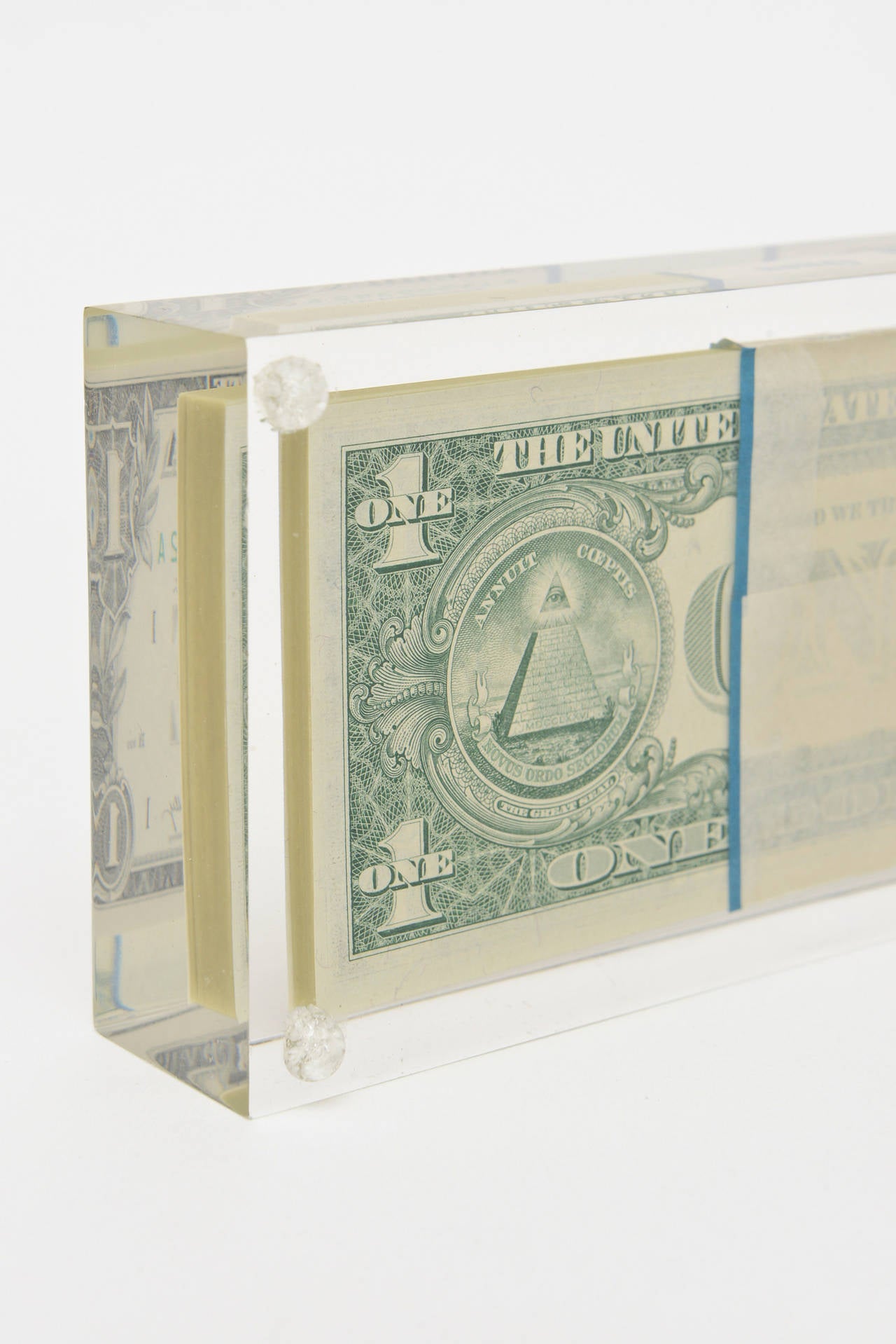 Pop Art Illusion Dollar Bill Lucite Sculpture Vintage 1