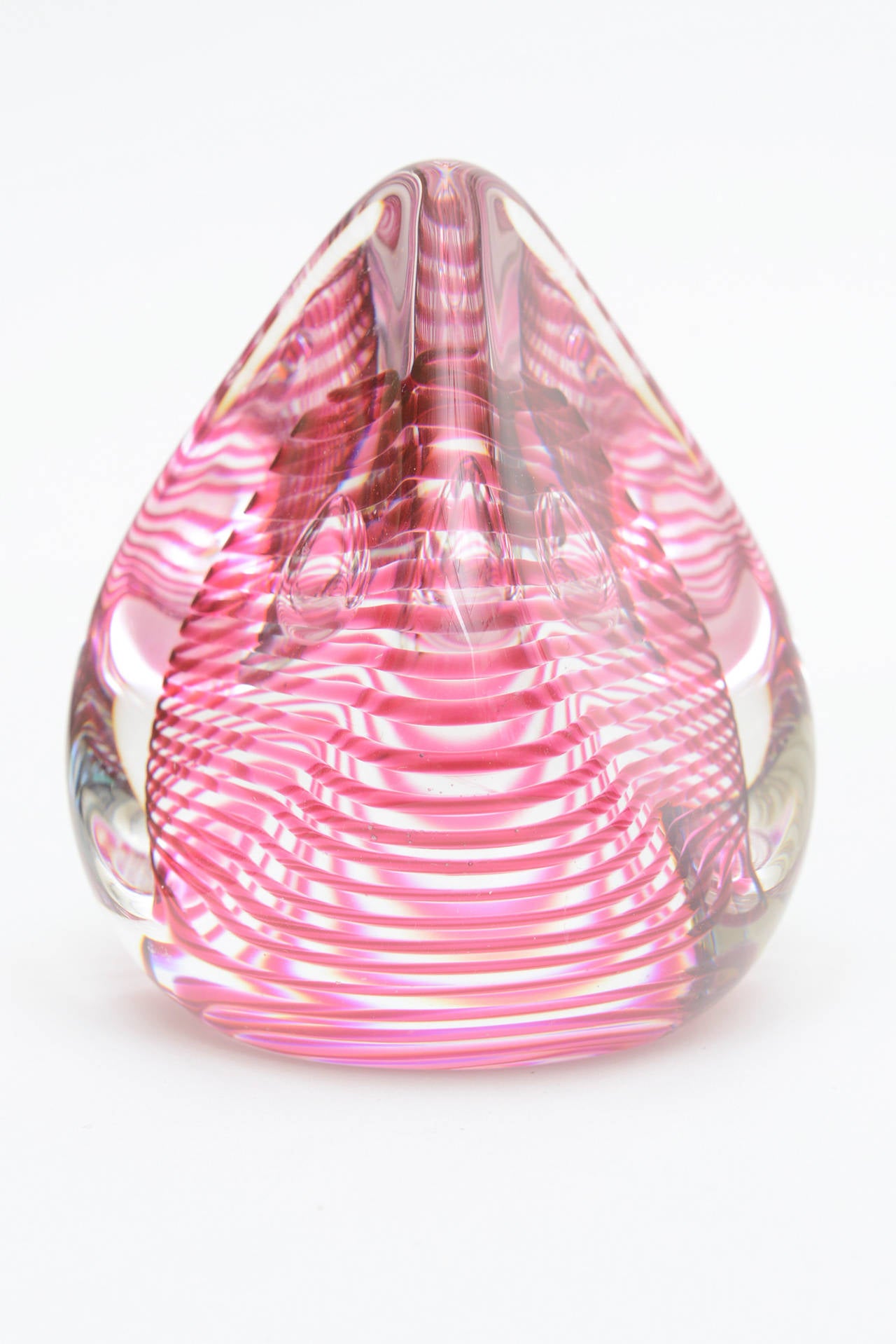Optical Swedish Glass Paperweight or Object Signed Desk Accessory In Good Condition In North Miami, FL