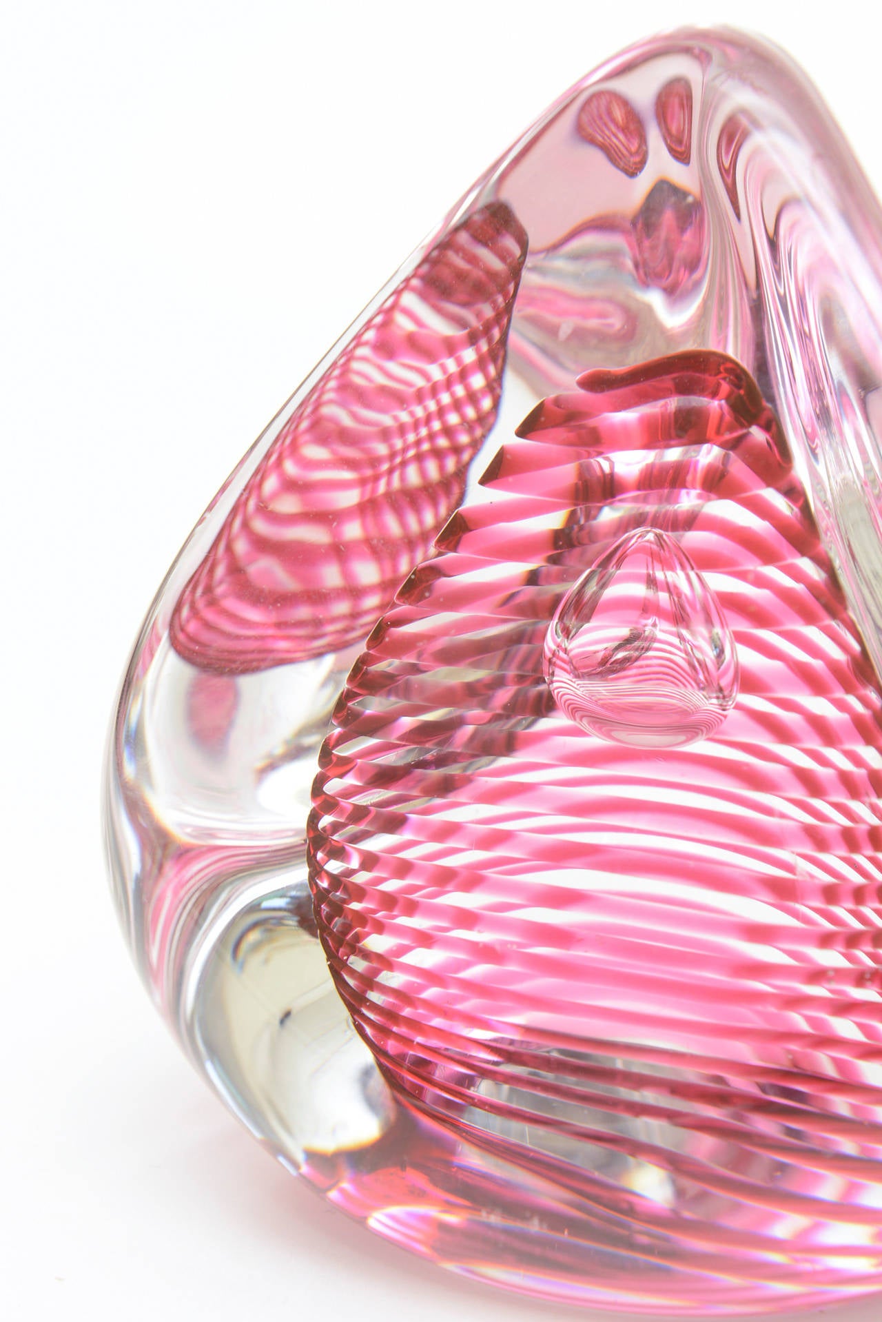 Late 20th Century Optical Swedish Glass Paperweight or Object Signed Desk Accessory
