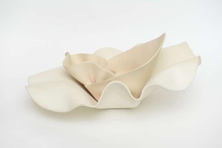 Porcelain Centerpiece/ Table Folded  Sculptural Monumental Bowl