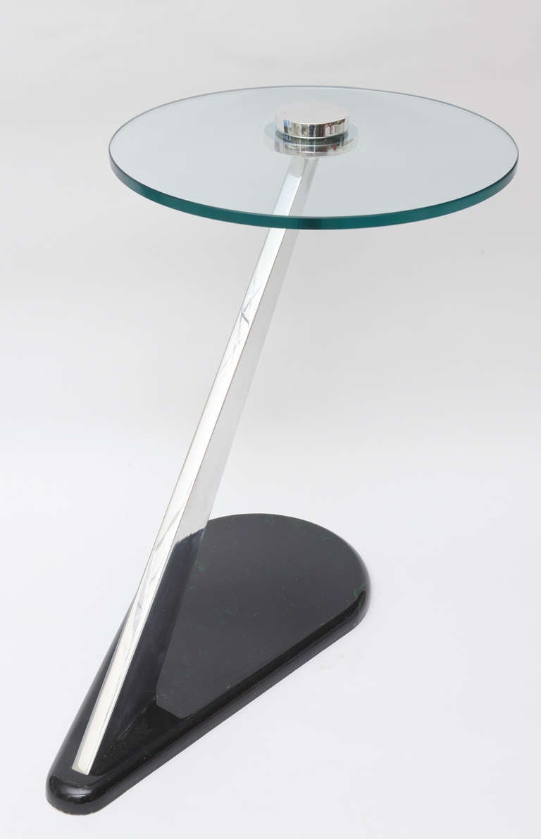 Angled Sculptural Nickel Silver, Glass and Resin Side Table In Excellent Condition In North Miami, FL