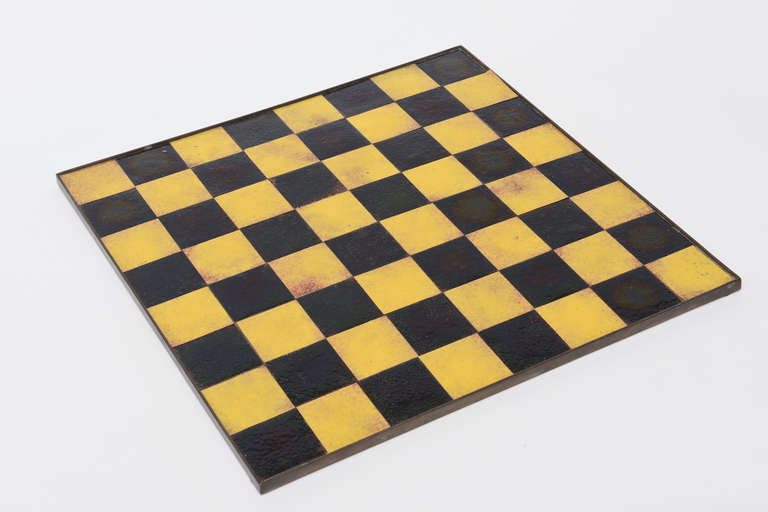 Custom Hand Wrought Enamel, Copper and Chrome Checkerboard Chess Set 2