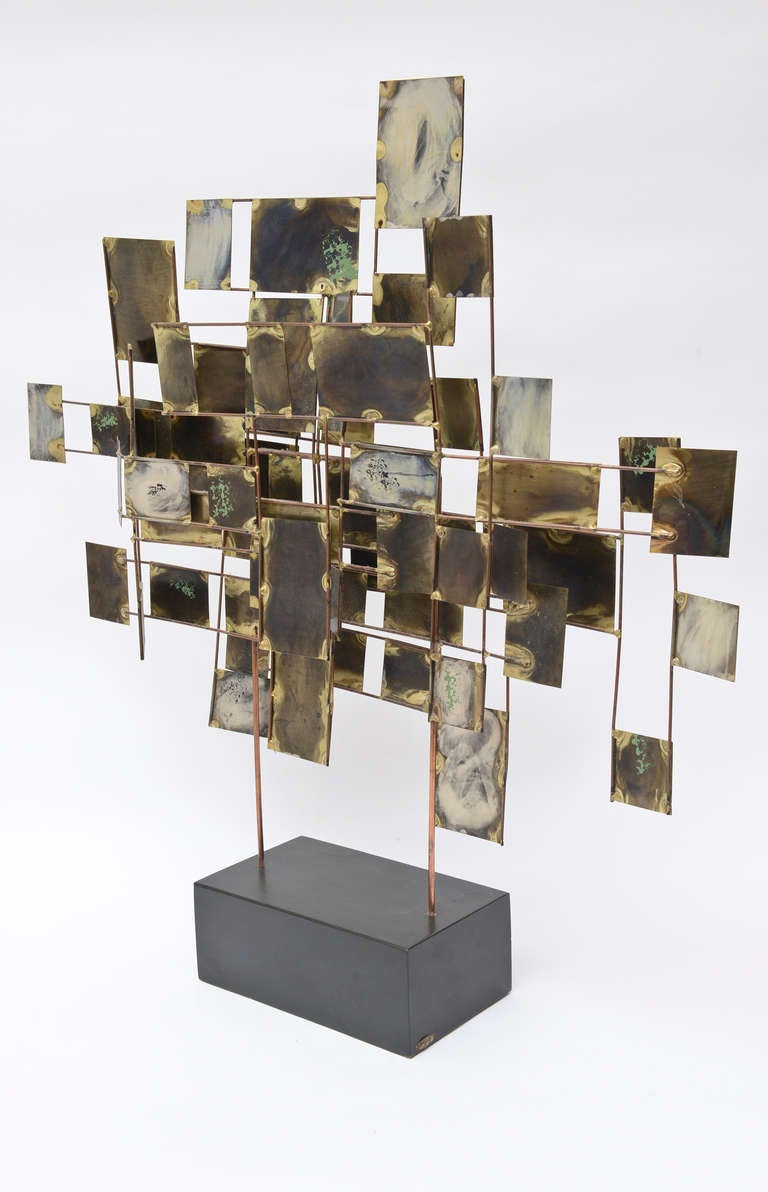 Modern Signed Curtis Jere Abstract Mixed Torched Metals Tabletop Sculpture