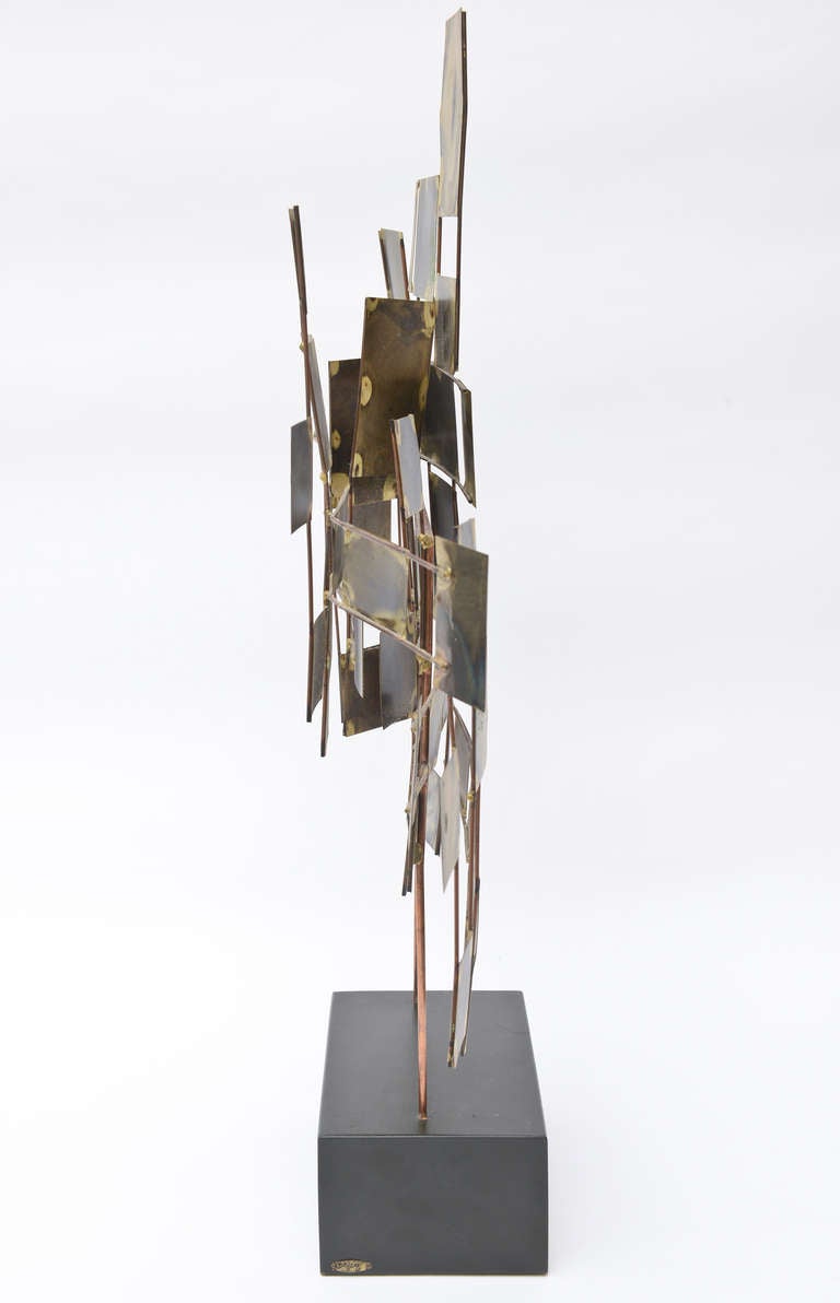 American Signed Curtis Jere Abstract Mixed Torched Metals Tabletop Sculpture