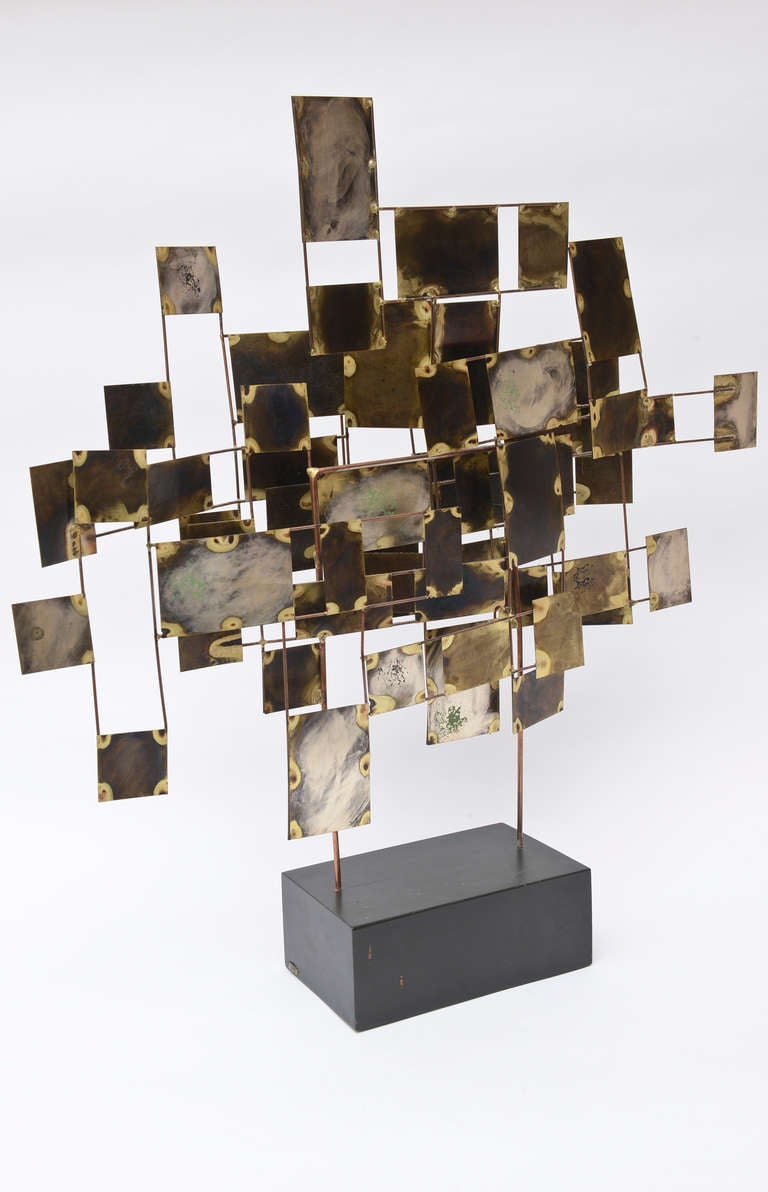 Signed Curtis Jere Abstract Mixed Torched Metals Tabletop Sculpture In Good Condition In North Miami, FL