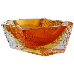 Rare and Beautiful Italian Murano Campanella Sommerso Asymmetrical Glass Bowl