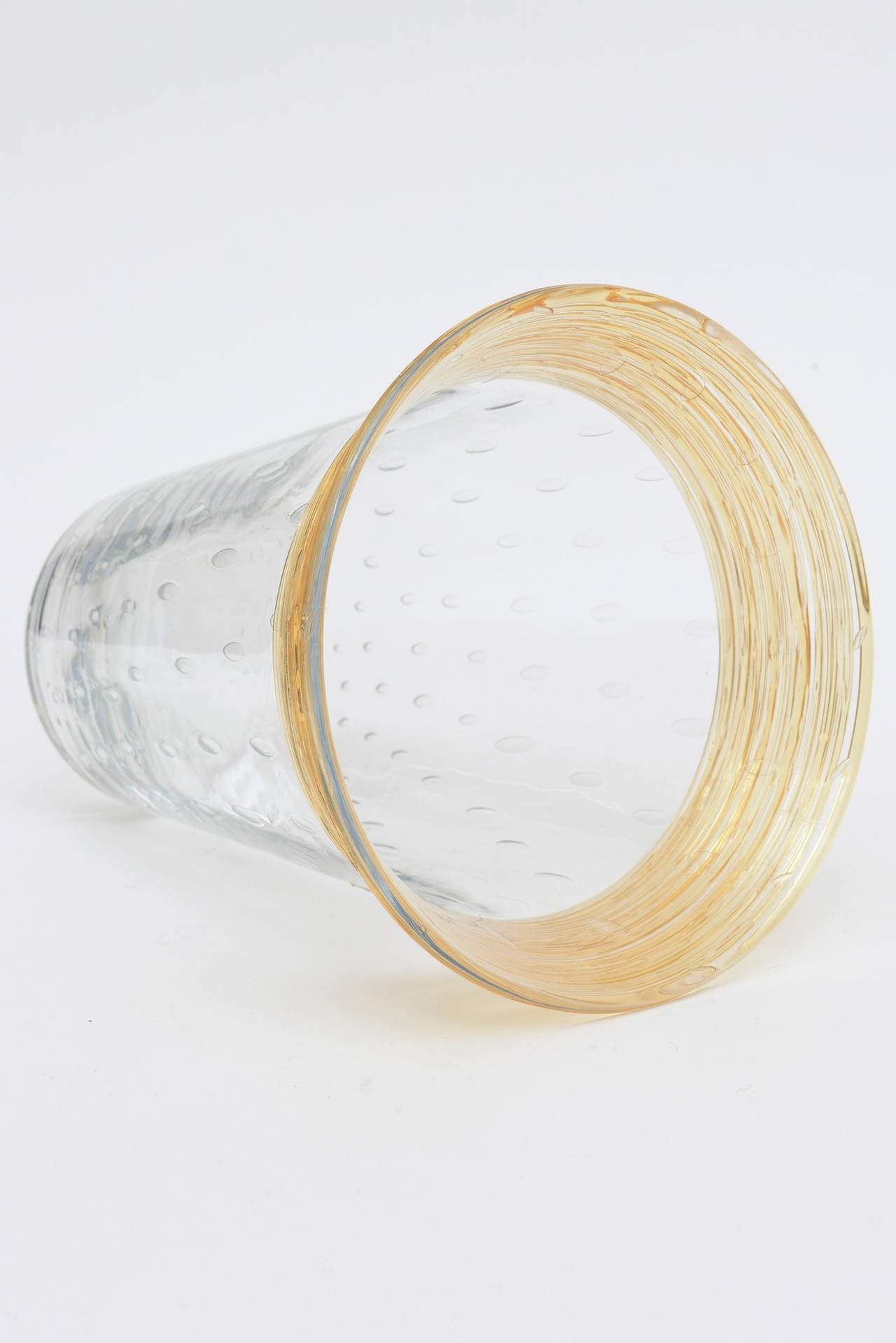 Steuben Bullicante Clear Glass and Gold Spun Glass Vase 1
