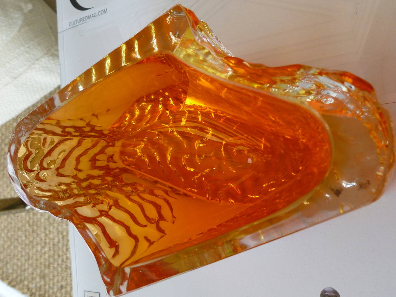 Rare and Beautiful Italian Murano Campanella Sommerso Asymmetrical Glass Bowl 5