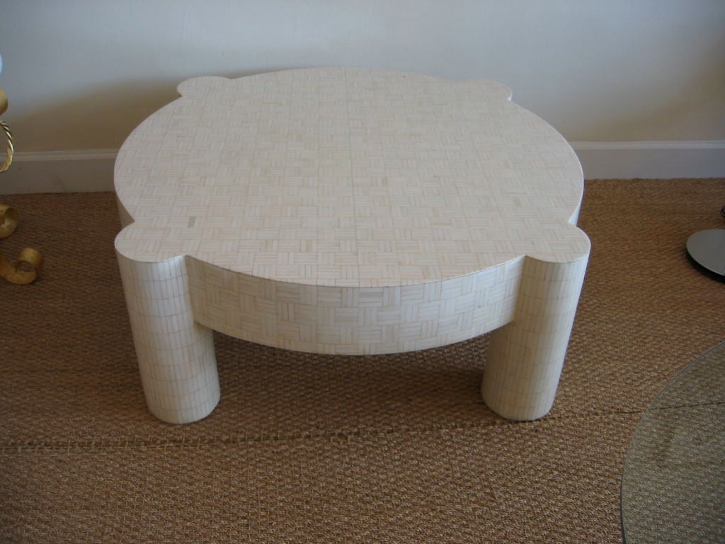 Inlaid Bone Cocktail Table with Column Legs