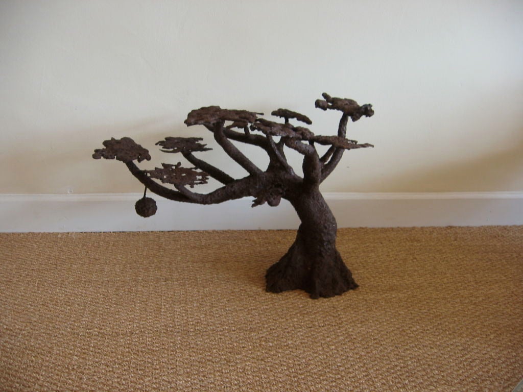 20th Century Fabulous Iron Bonsai Tree with Hanging Birds Nest