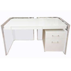 Fabulous Kagan Style White Lacquered and Lucite Desk with Original Lucite Pulls