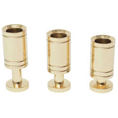 Set of 3 Polished Brass Sculptural Tommi Parzinger Style Candlesticks