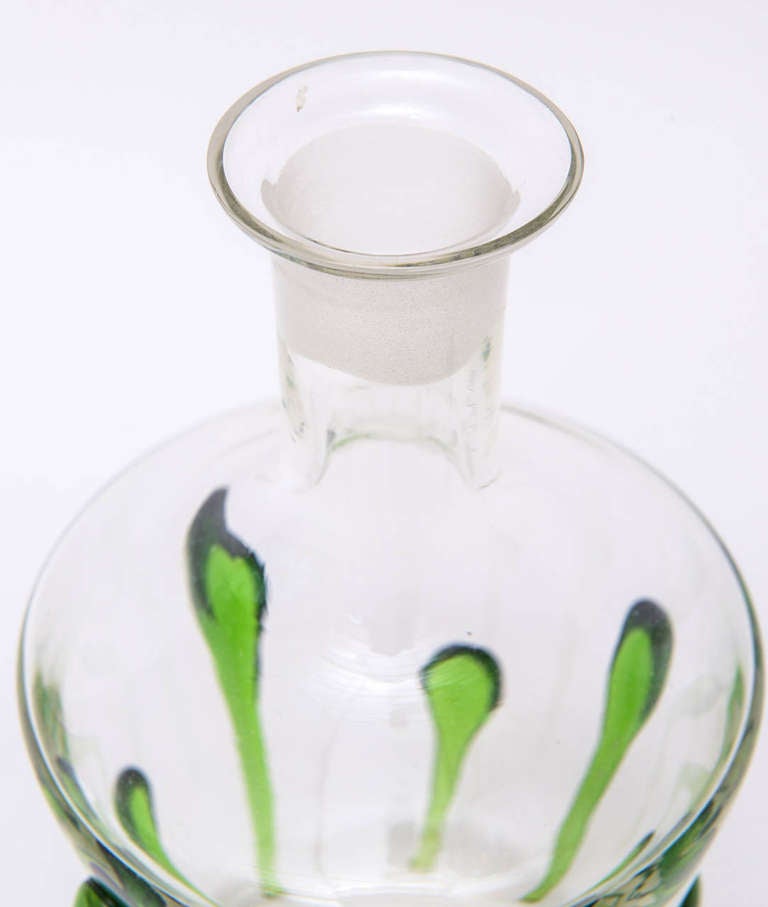 Murano Teardrop Kelly Green Glass Decanter with Stopper Barware Vintage 2