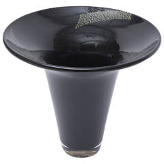 Italian Murano Seguso Black Amethyst and Gold Foil Trumpet Glass Vase 2