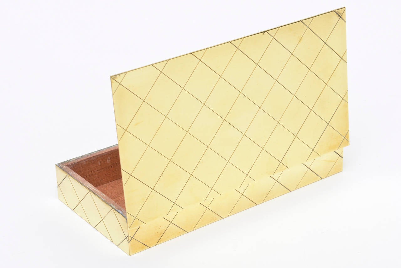 Tommi Parzinger Polished Diamond Criss Cross Brass and Wood Box 2
