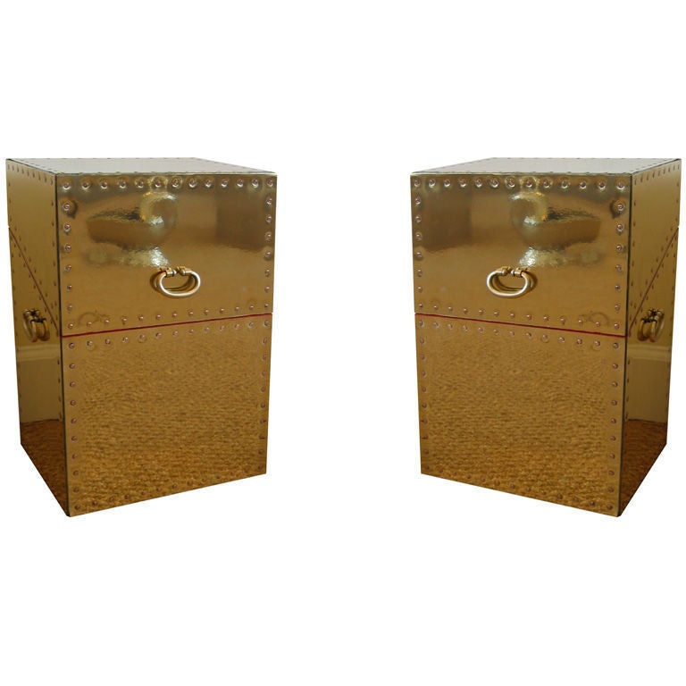 Pair of High Polished Brass Chests by Sarreid