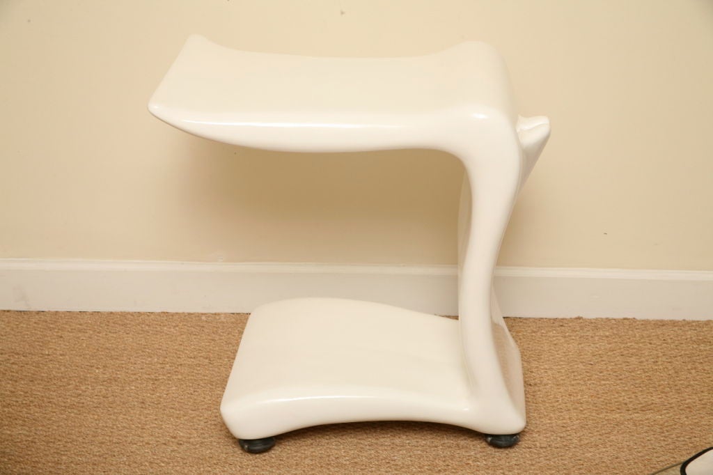 Sculptural White Lacquered Rolling Cart