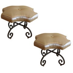 Elegant Pair of Hand Hammered Iron Framed Benches