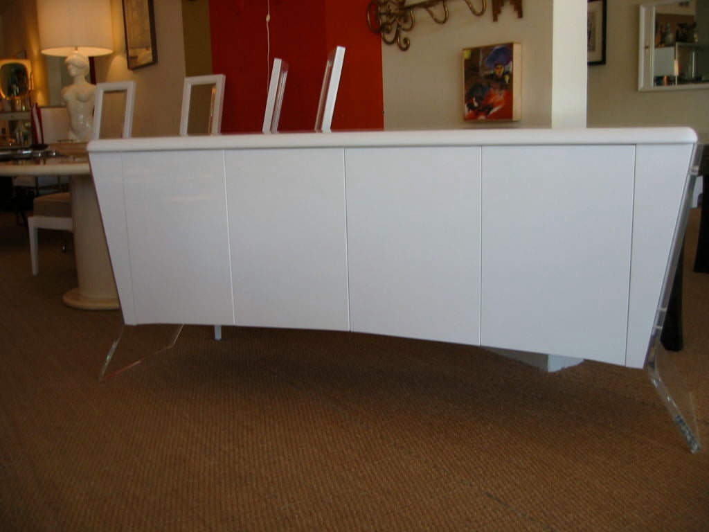 Custom White Lacquered & Lucite Credenza