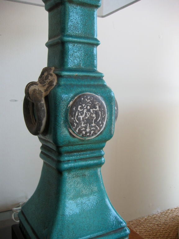 20th Century James Mont Style Turquoise Ceramic Lamps