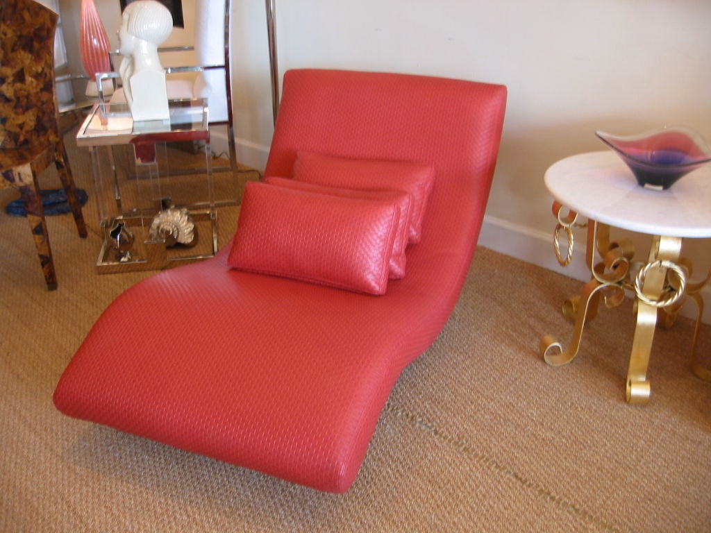 Faux Leather Mid-Century Modern Red Upholstered Chaise Lounge