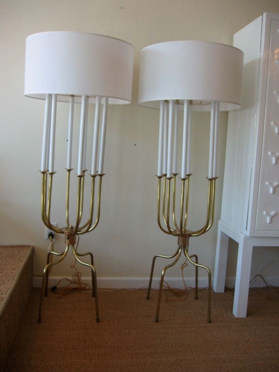Parzinger Style Torcheres with Custom Drum Shades