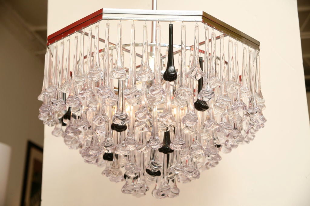 Nickel Silvered Chandelier with Murano Glass Pendants