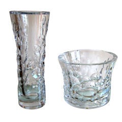 Two Crystal Vases with Circle Cut Aways
