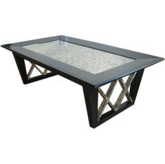 Black Satin X Frame Cocktail Table with Eglomise Mirrored Top 11