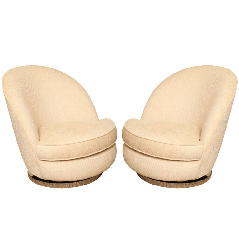 Chic Pair of Milo Baughman Swivel Slipper Chairs