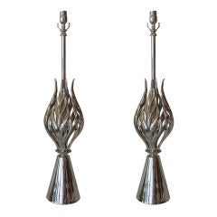 Monumental Pair of Nickel Silvered Rembrandt Lamps