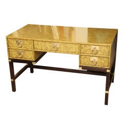 Spectacular Faux Painted Desk with Mahogany Legs & Brass Pulls