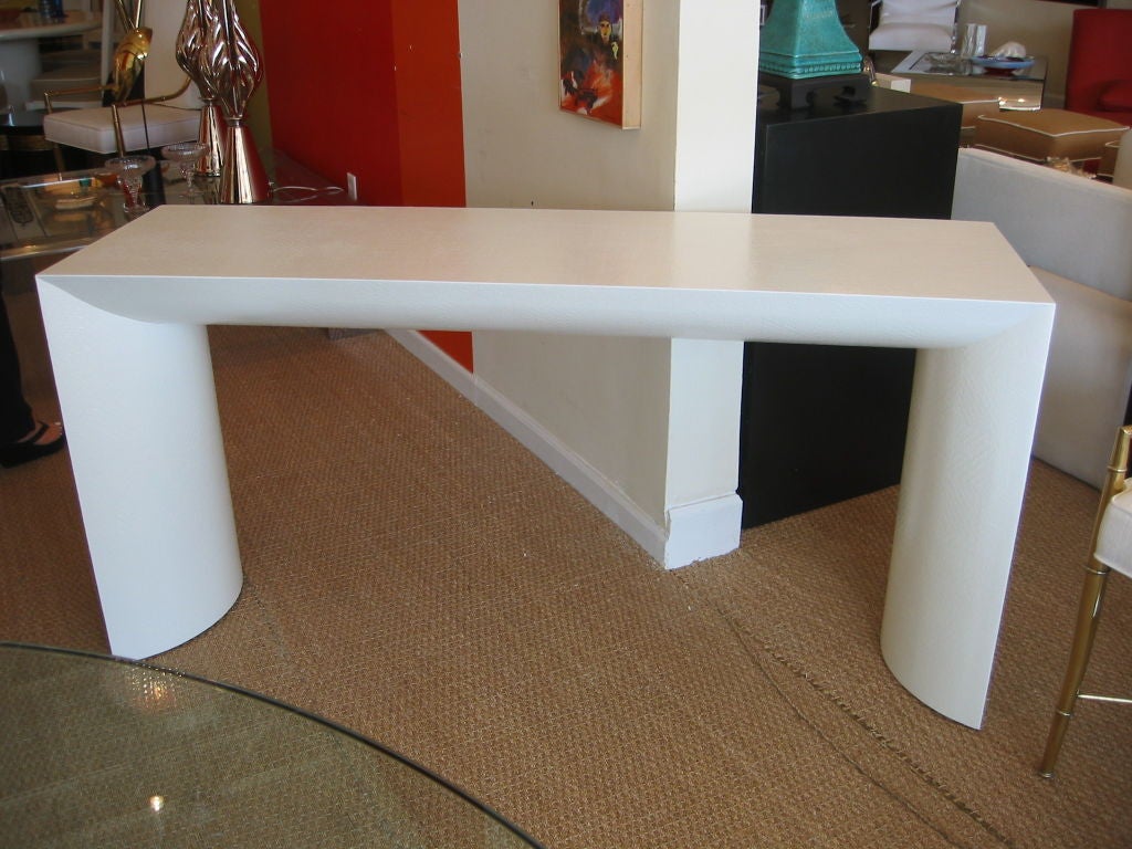 American Karl Springer White Lacquered Linen Wrapped Console
