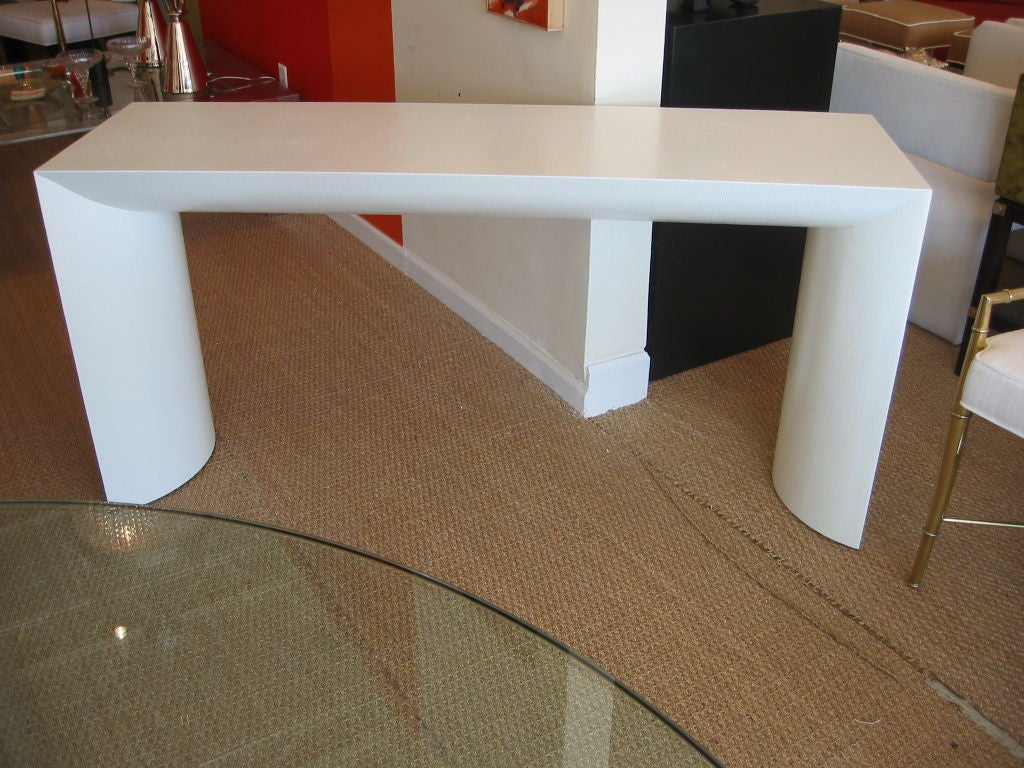 Karl Springer White Lacquered Linen Wrapped Console In Excellent Condition In North Miami, FL