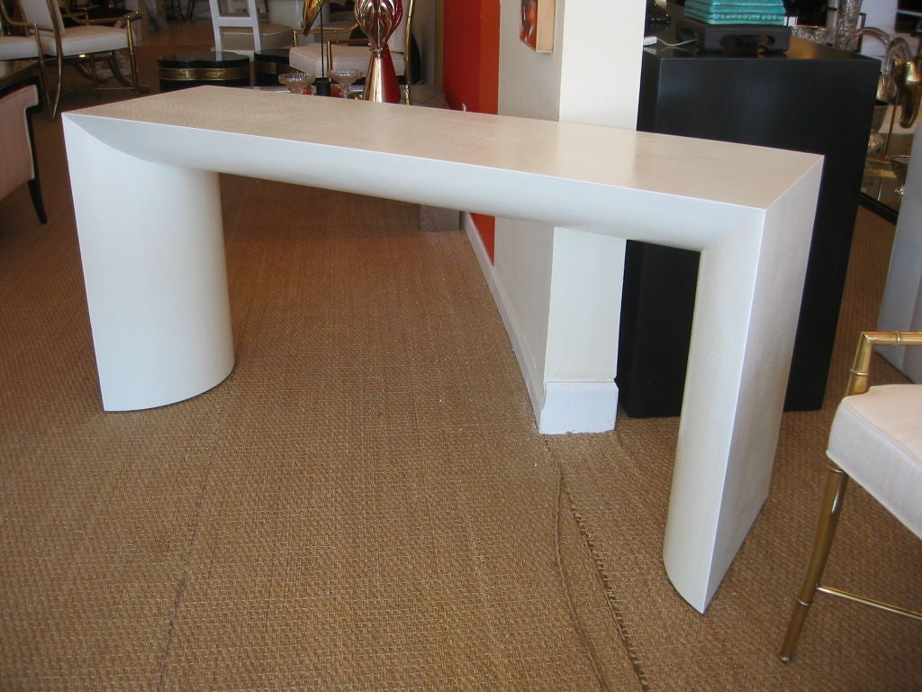 20th Century Karl Springer White Lacquered Linen Wrapped Console