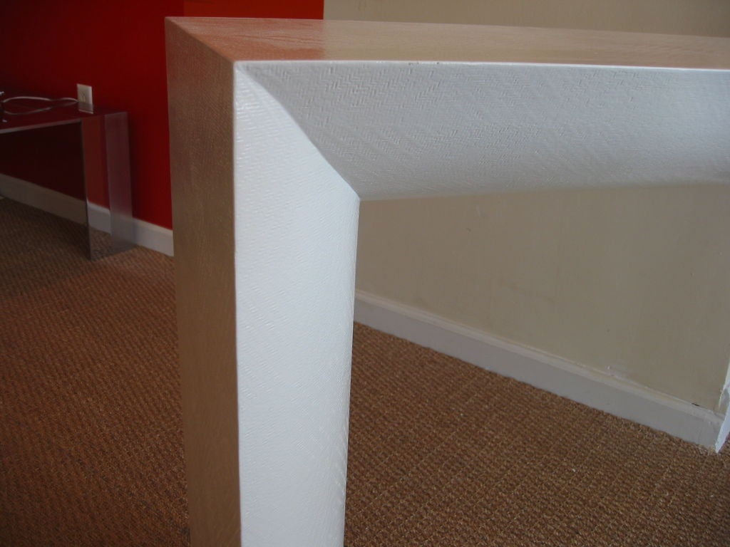 Karl Springer White Lacquered Linen Wrapped Console 1