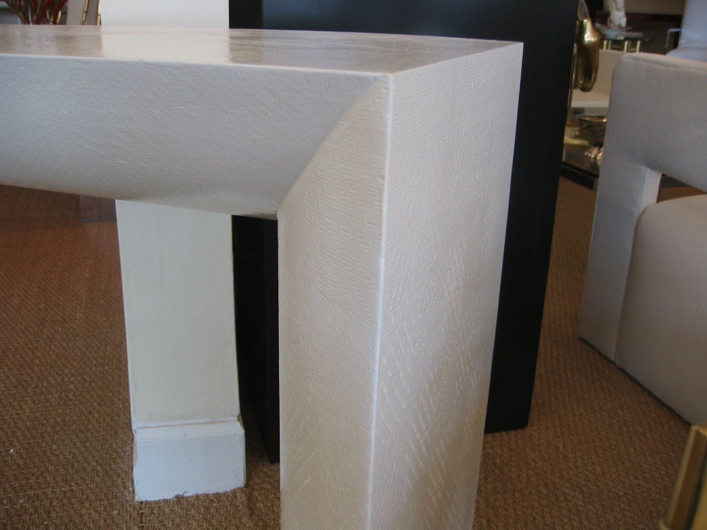 Karl Springer White Lacquered Linen Wrapped Console 2