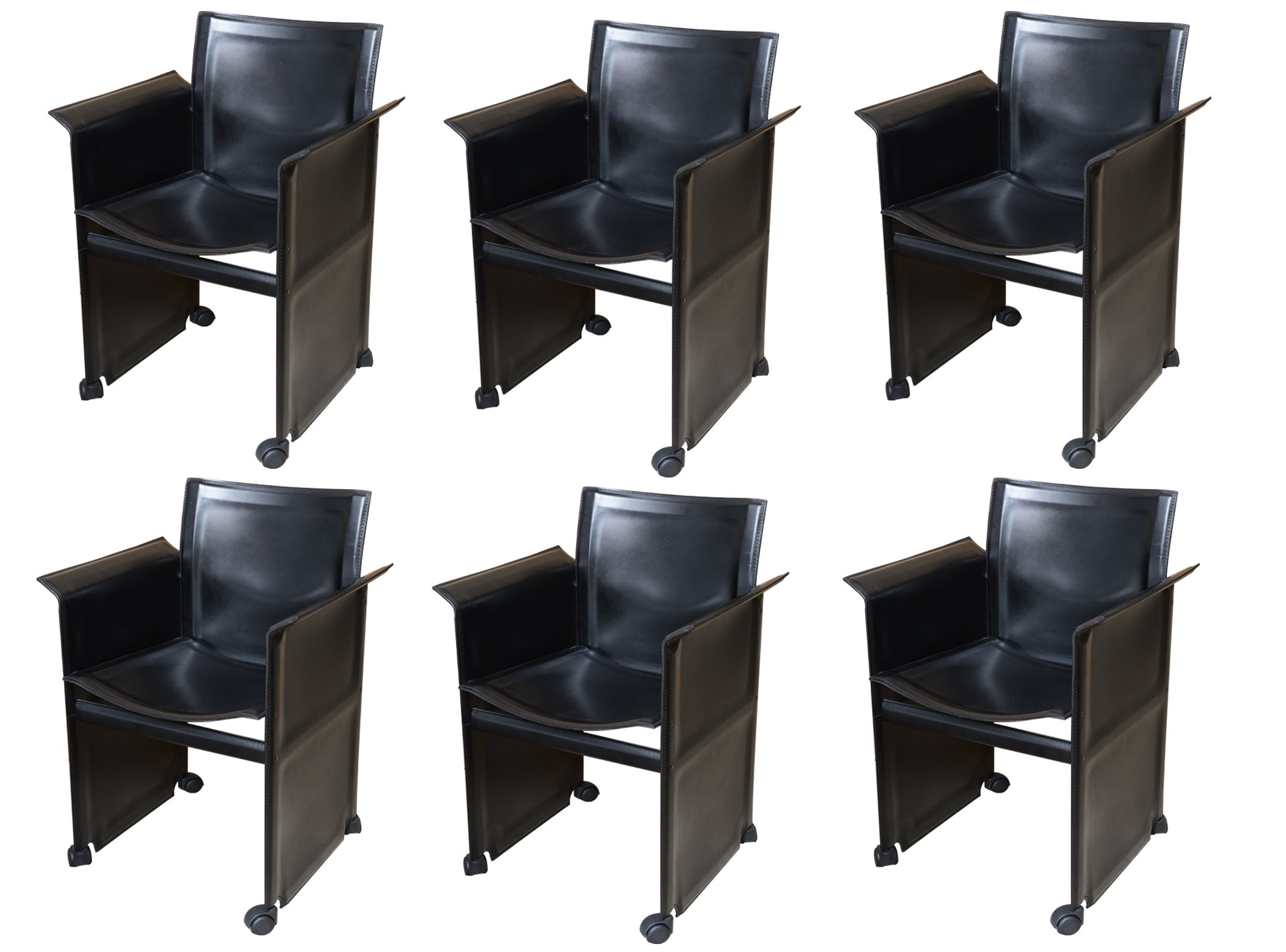 Set of 6 Italian Matteo Grassi "Korium" Black Leather Dining Chairs
