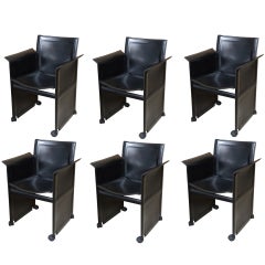 Set of 6 Italian Matteo Grassi "Korium" Black Leather Dining Chairs